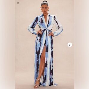 Elegant Blue and White Maxi Dress